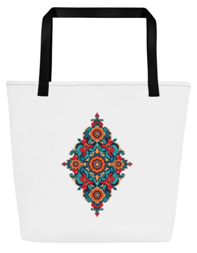 All-Over Print Large Tote Bag with Vibrant Geometric Floral Design